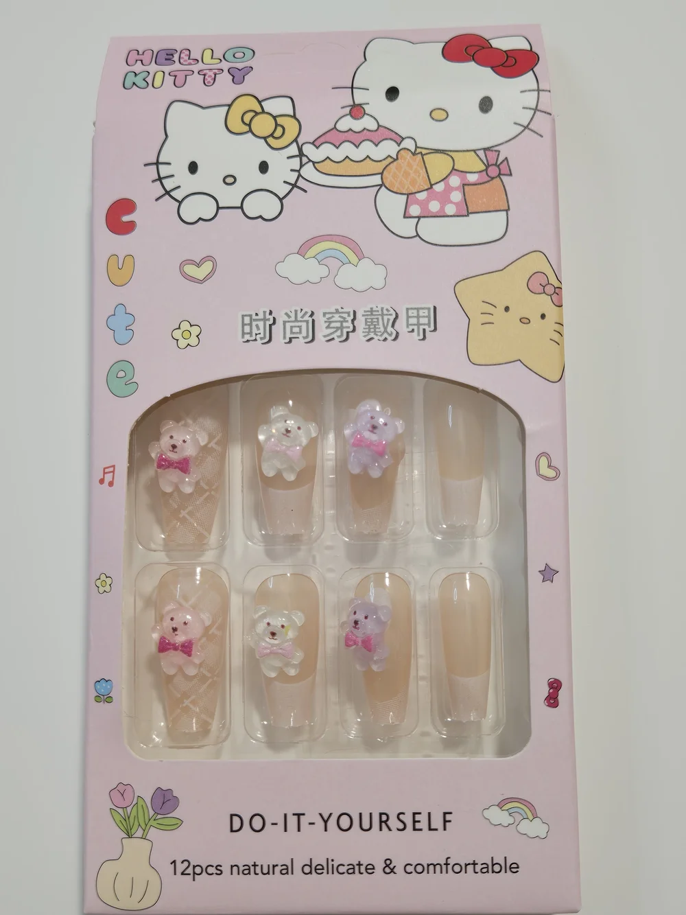 Hello Kitty Rhinestone Hair Clips & Nail Set - Pink, Red, Clear